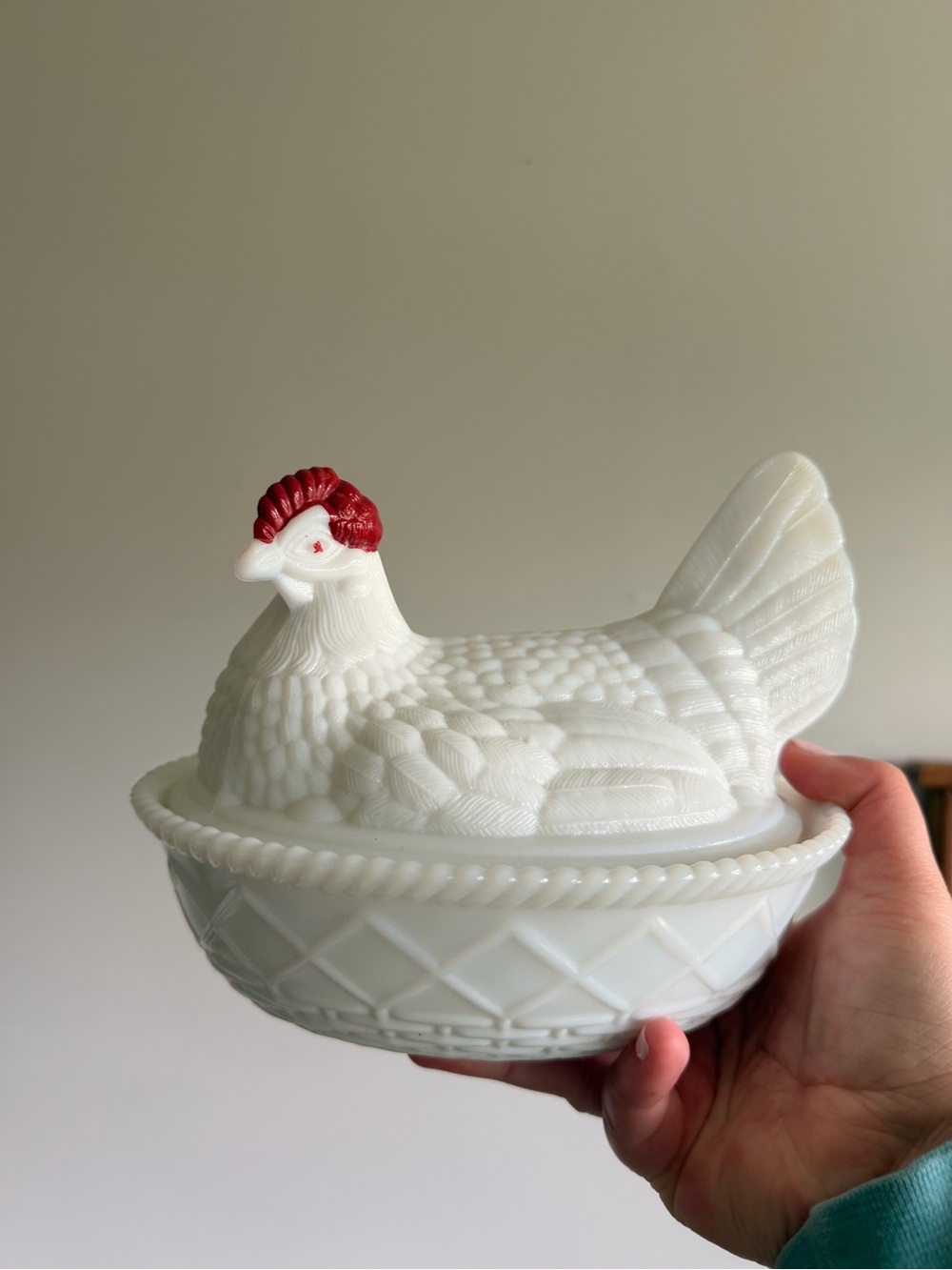 Westmoreland White Milk Glass Hen on Nest Candy Dish with Red Comb